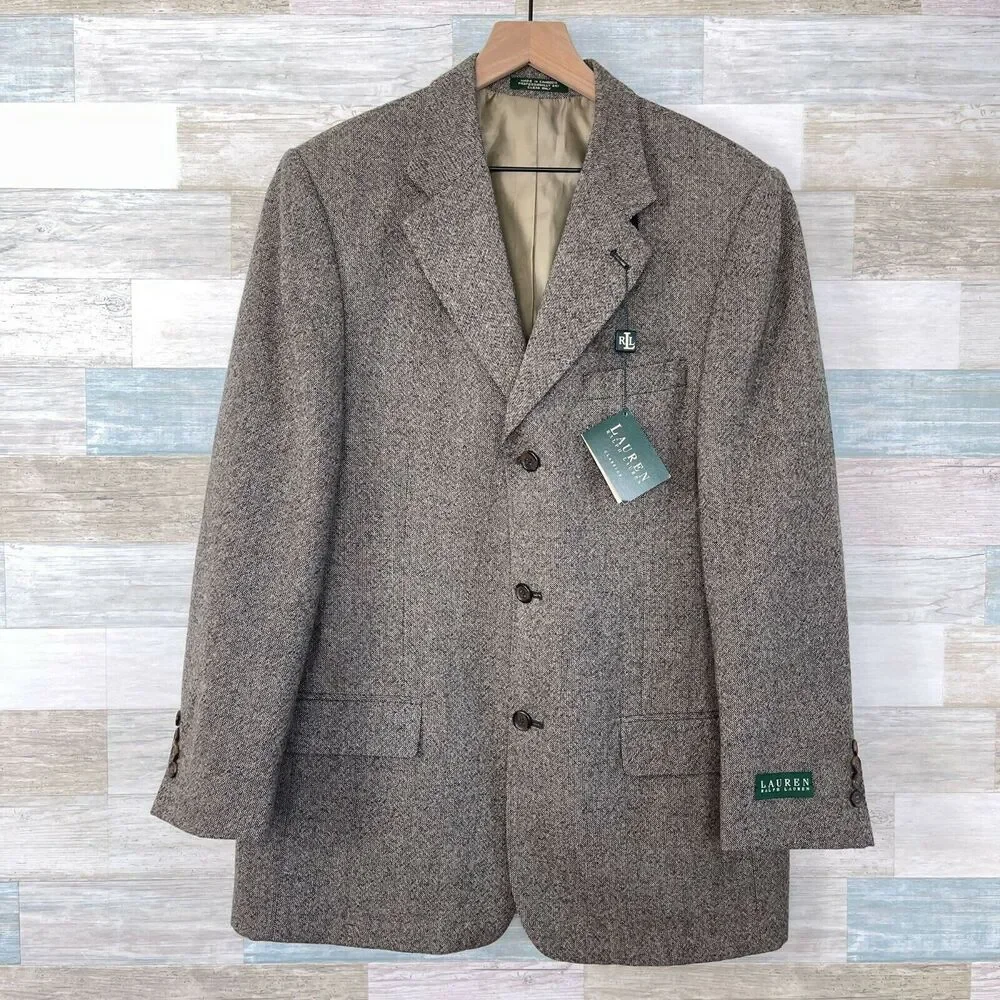 LRL Ralph Lauren Tweed Wool Sport Coat Brown Three Button Mens 42L 42 Long